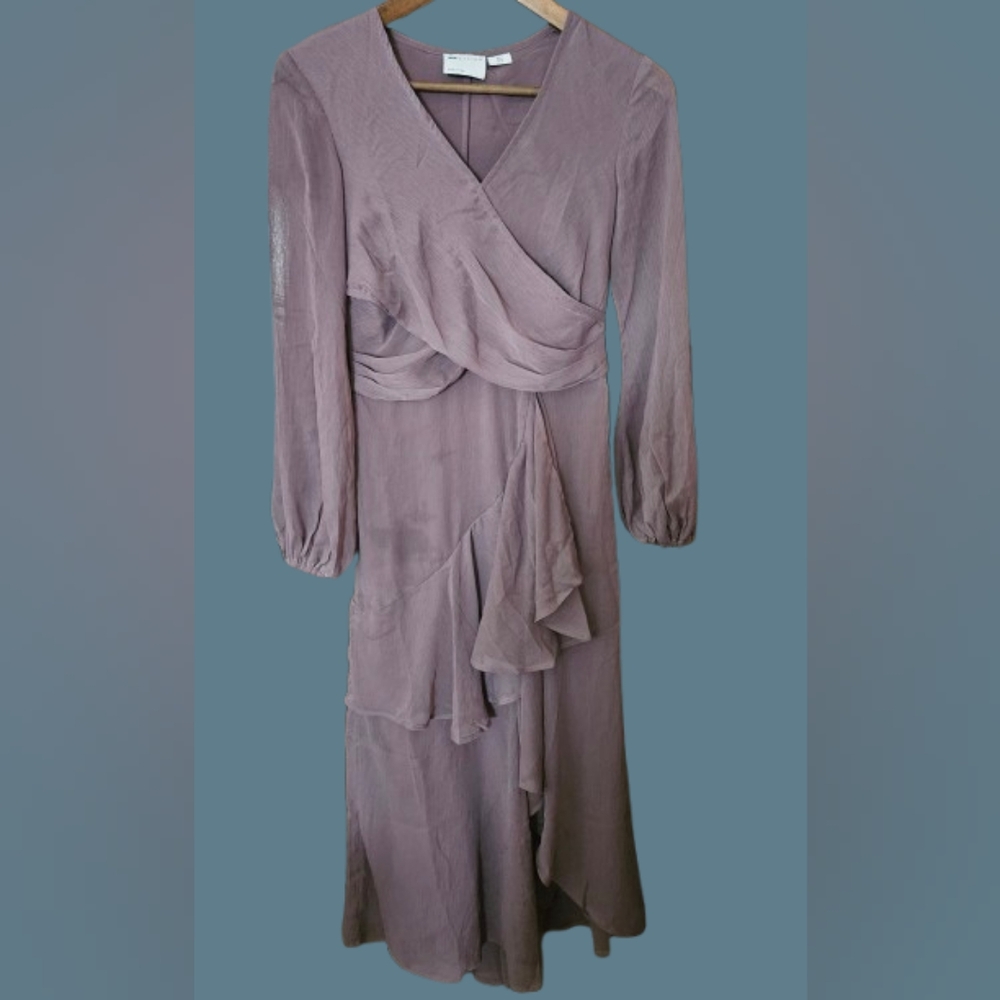 *ASOS DESIGN Wrap Waist Midi Dress with double-layer skirt and long sleeves